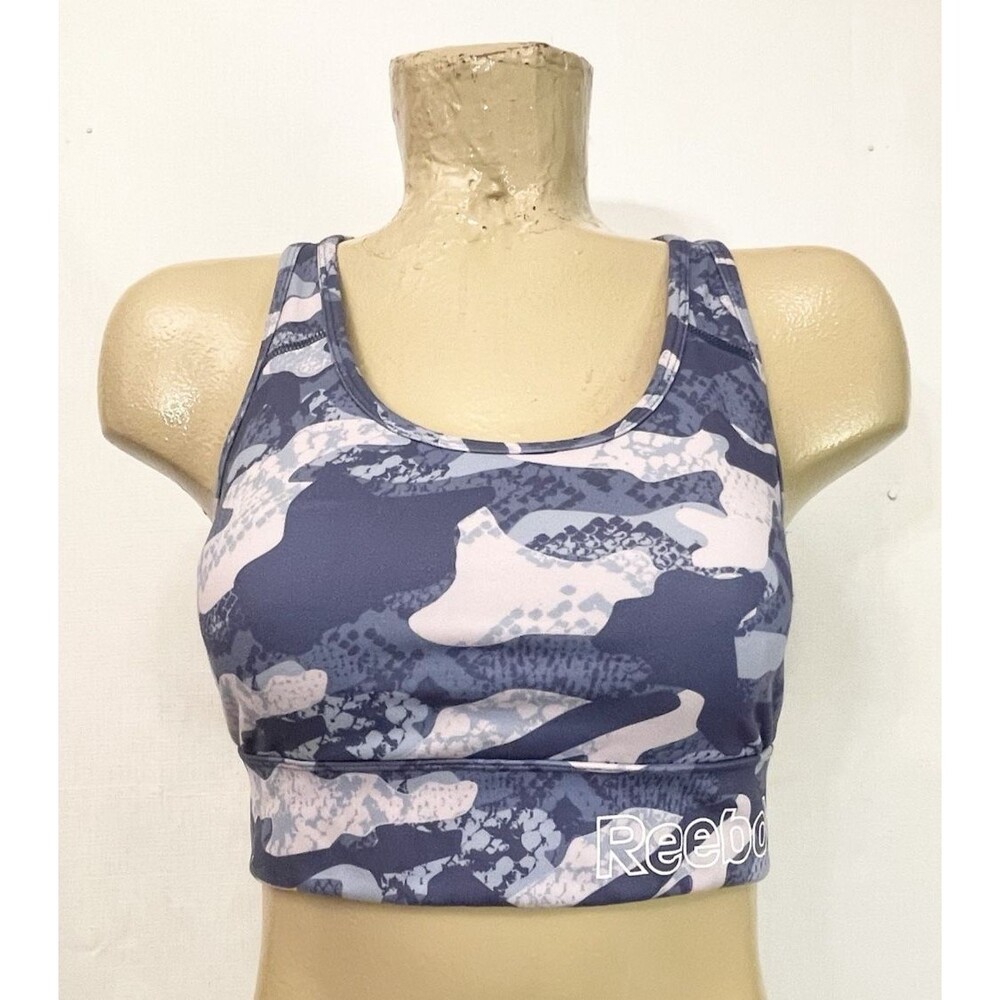 Reebok Sports Bra Size M Medium No Underwires Gym Workout Blue Pink Camouflage